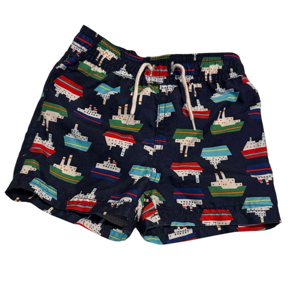 Janie and Jack Multicolor Nautical Ship‎ Print Swim Shorts Size 3-6 Months